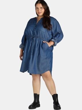 NWT Time and Tru Button-Front Drawstring Waist Shirt Dress Size 4X